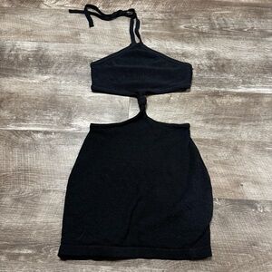 Beige Botany Black Knit Halter Neck Mini Dress Size Medium